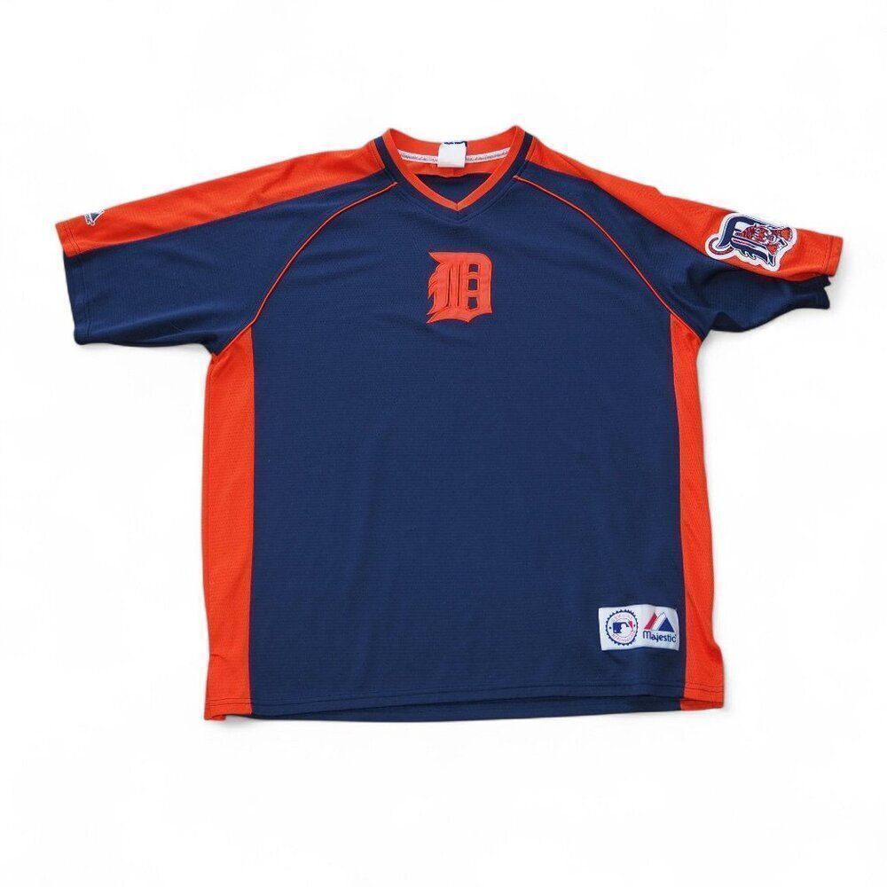 Majestic Vintage Detroit Tigers Pullover Baseball‎ Jersey Navy Orange Men's XL